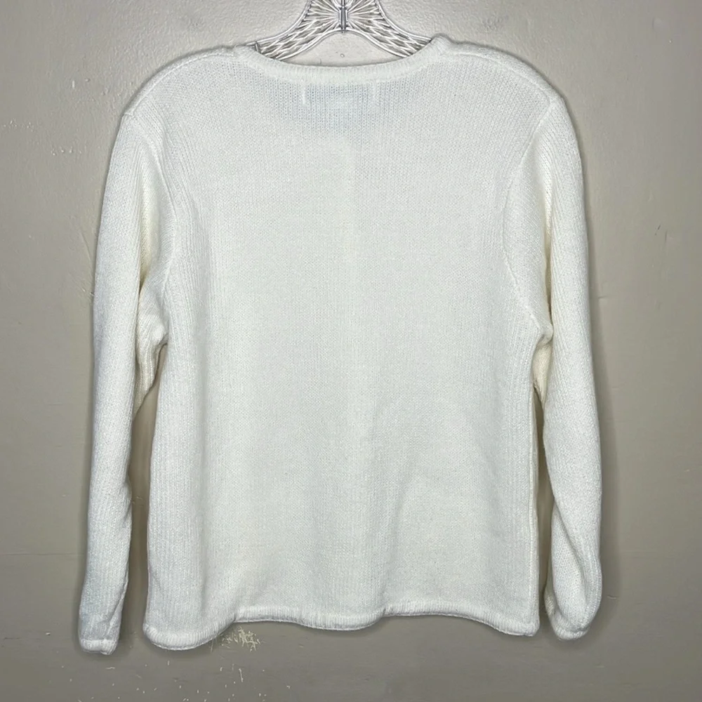 VINTAGE Crystal-Kobe Cardigan Sweater Cream Gold Decorative Buttons Classic Sm